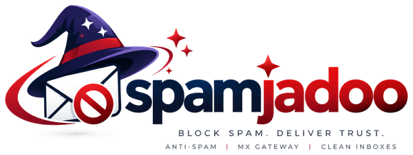 Spamjadoo logo: a wizard's hat over an envelope with a stop sign